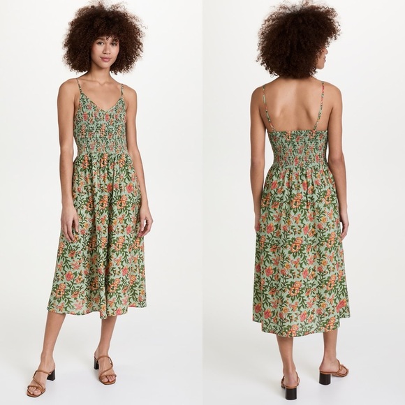 Anthropologie / dRA Green Block Print Floral Dress - Picture 2 of 8